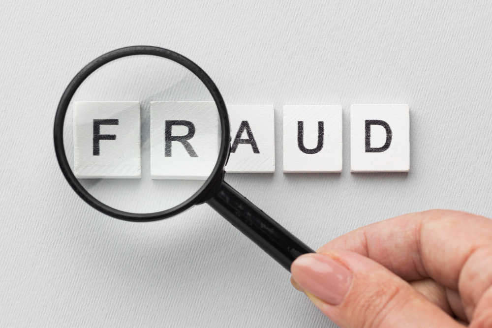 magnifying glass over the word fraud